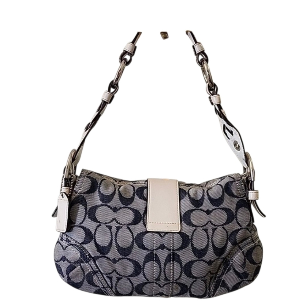 Coach Y2K Soho shoulder bag monogram canvas buckle closure braided strap Navy - Picture 2 of 16